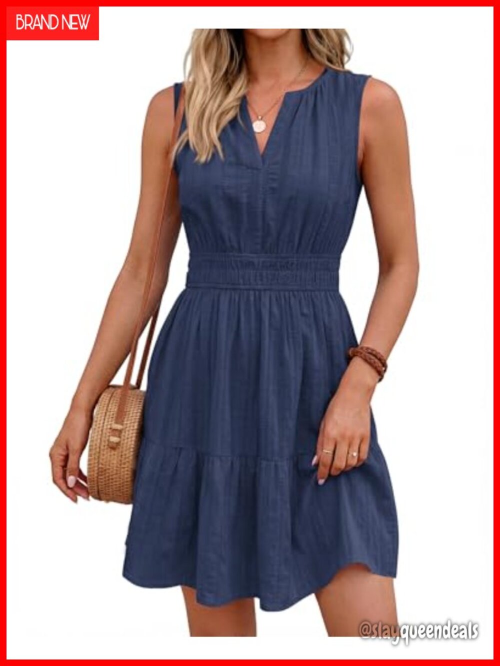 Sleeveless V-Neck Mini Sundress Casual A-Line Dress with Pockets